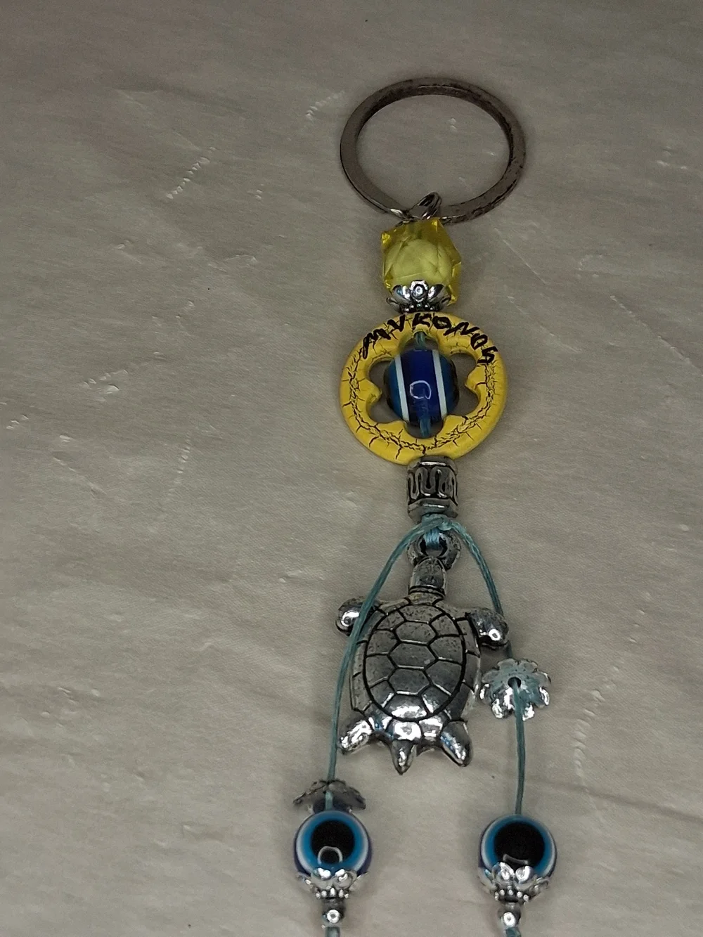 Mykonos Greece Yellow Beaded Turtle Keychain Charm